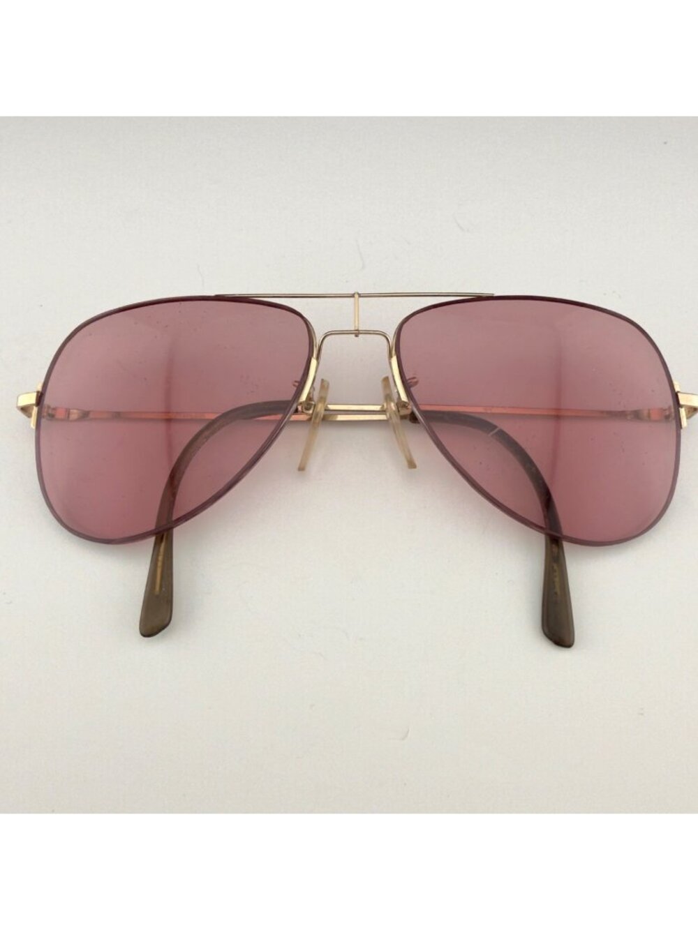 Vintage Gold Aviator Sunglasses Pink Lenses Unisex Retro 80s READ